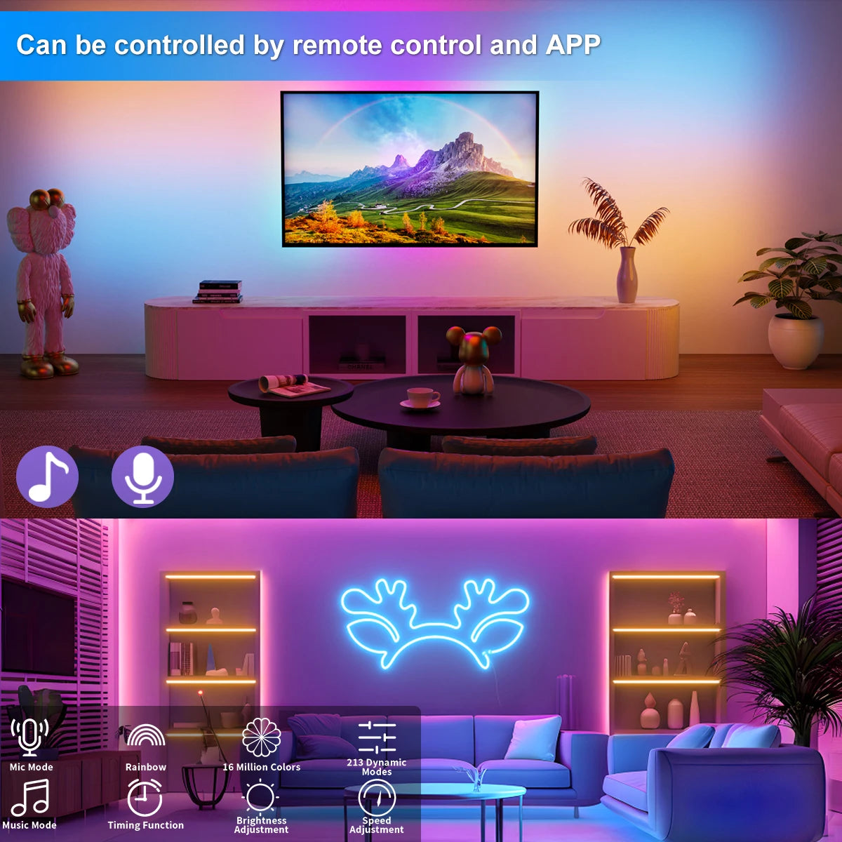 Tira LED neón RGBIC con app y mando