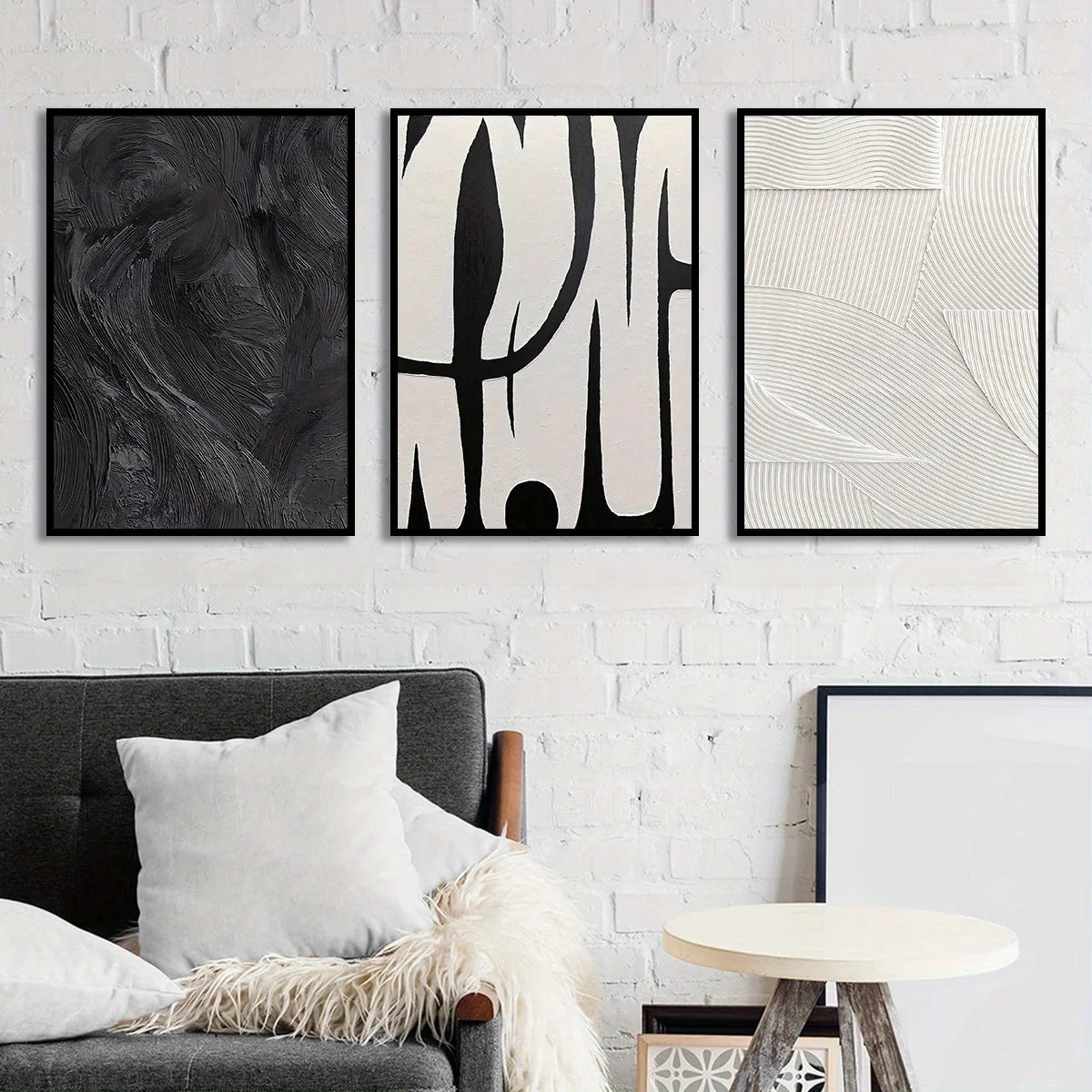 Black Texture Art Prints · Set of 3