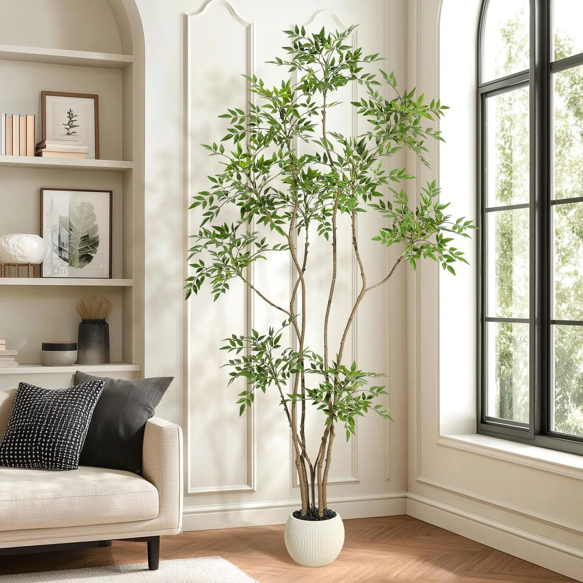 Árbol nandina artificial en maceta blanca