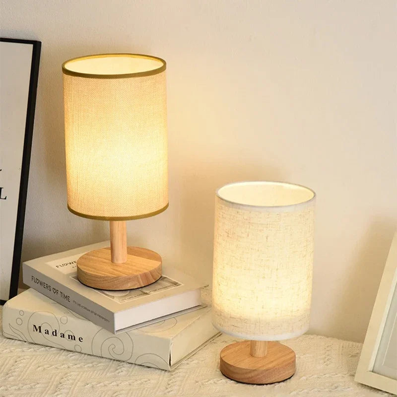 Linen & Wood Bedside Lamp