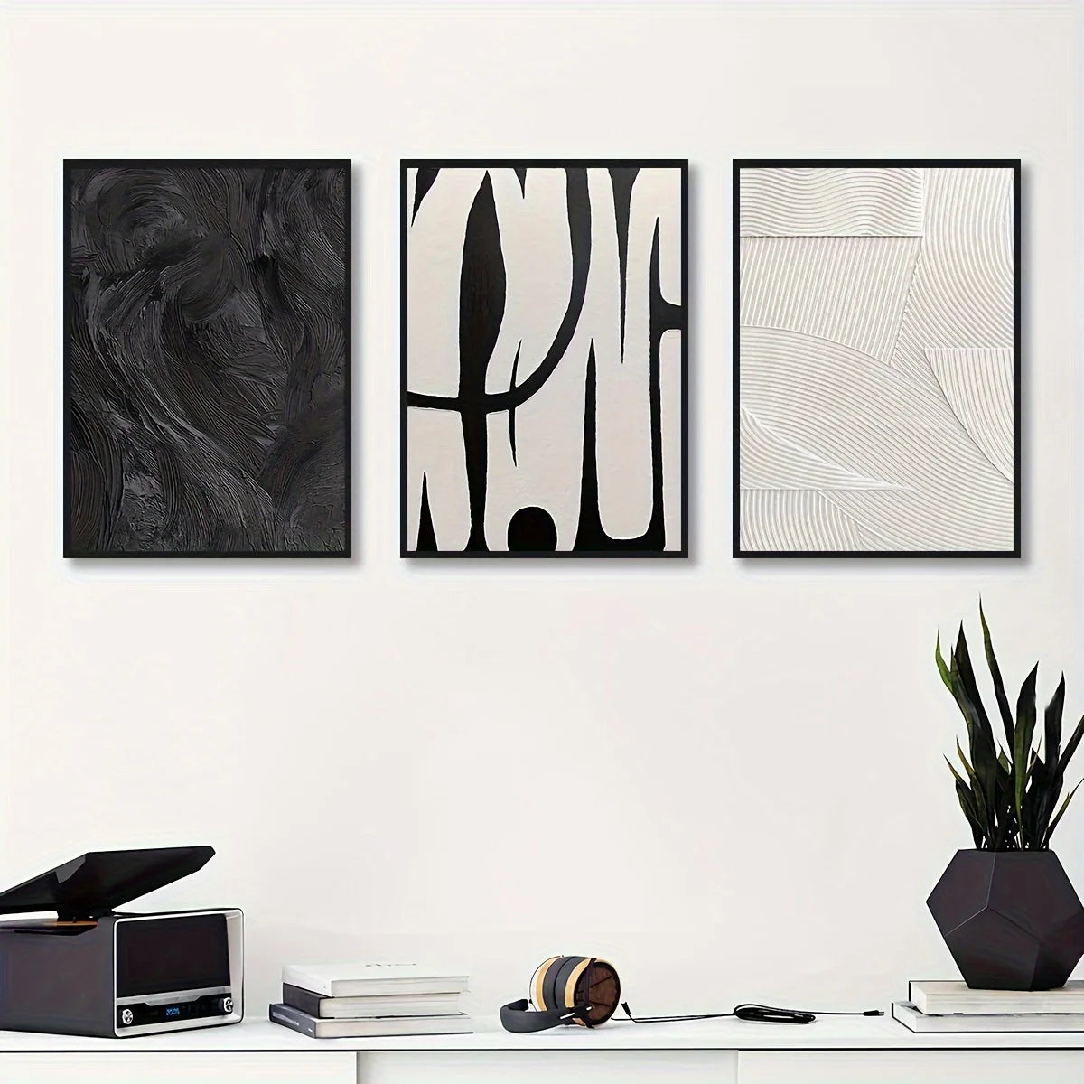 Black Texture Art Prints · Set of 3