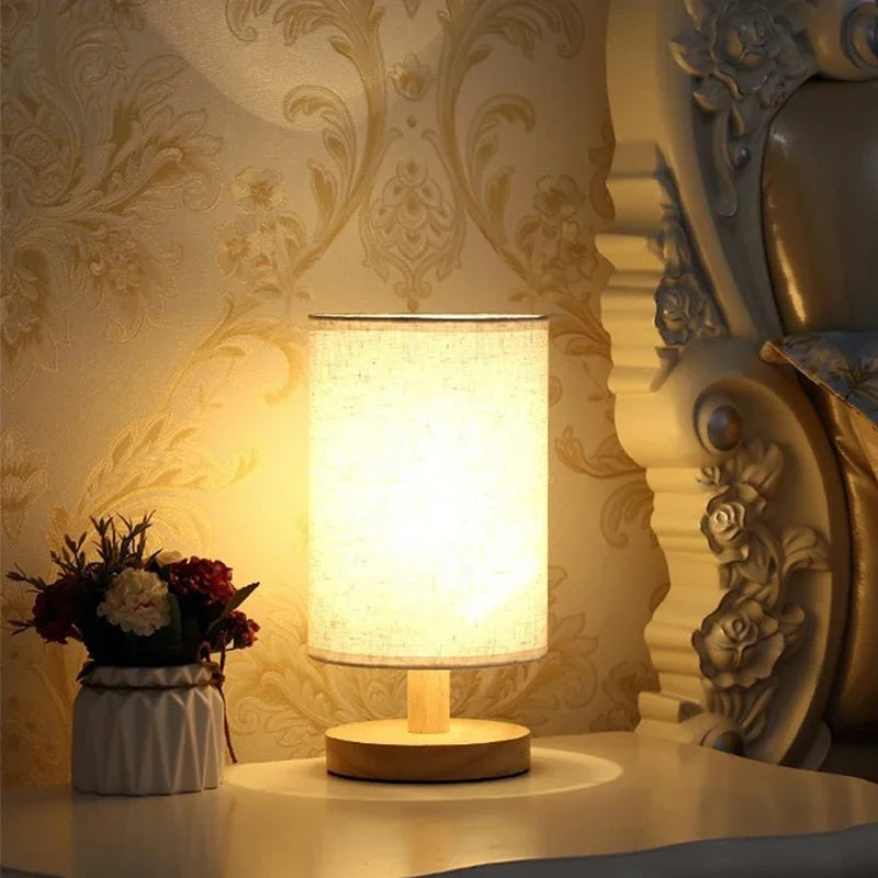 Linen & Wood Bedside Lamp