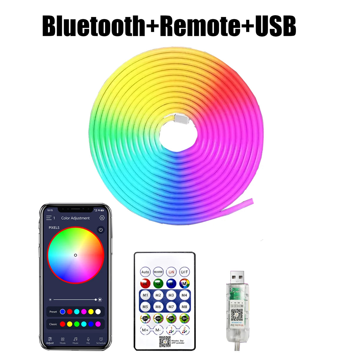 Tira LED neón RGBIC con app y mando