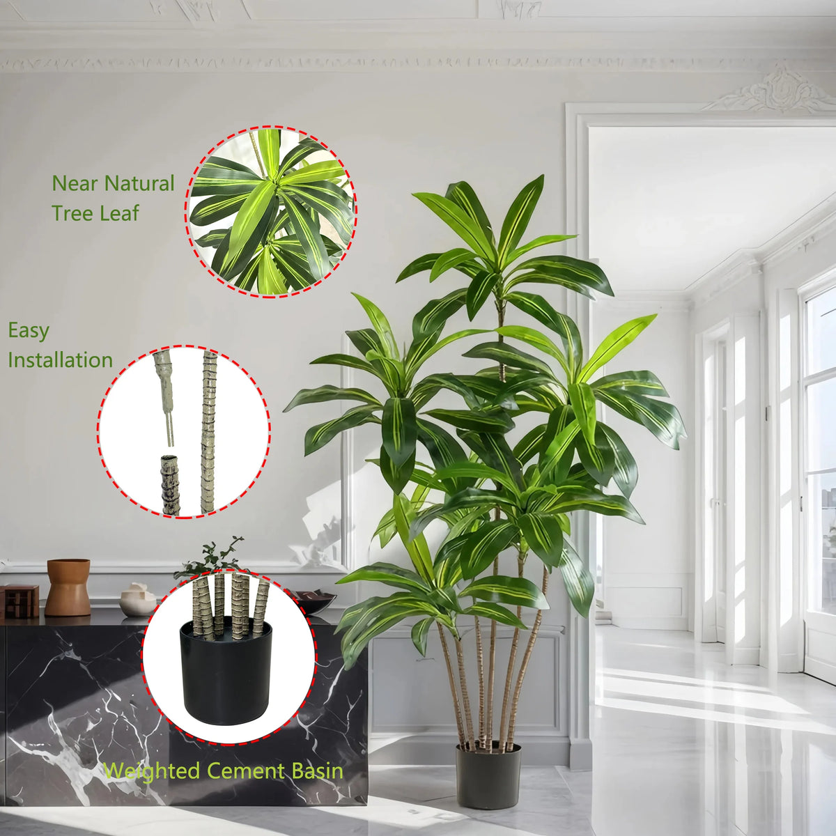 Dracaena artificial en un salón