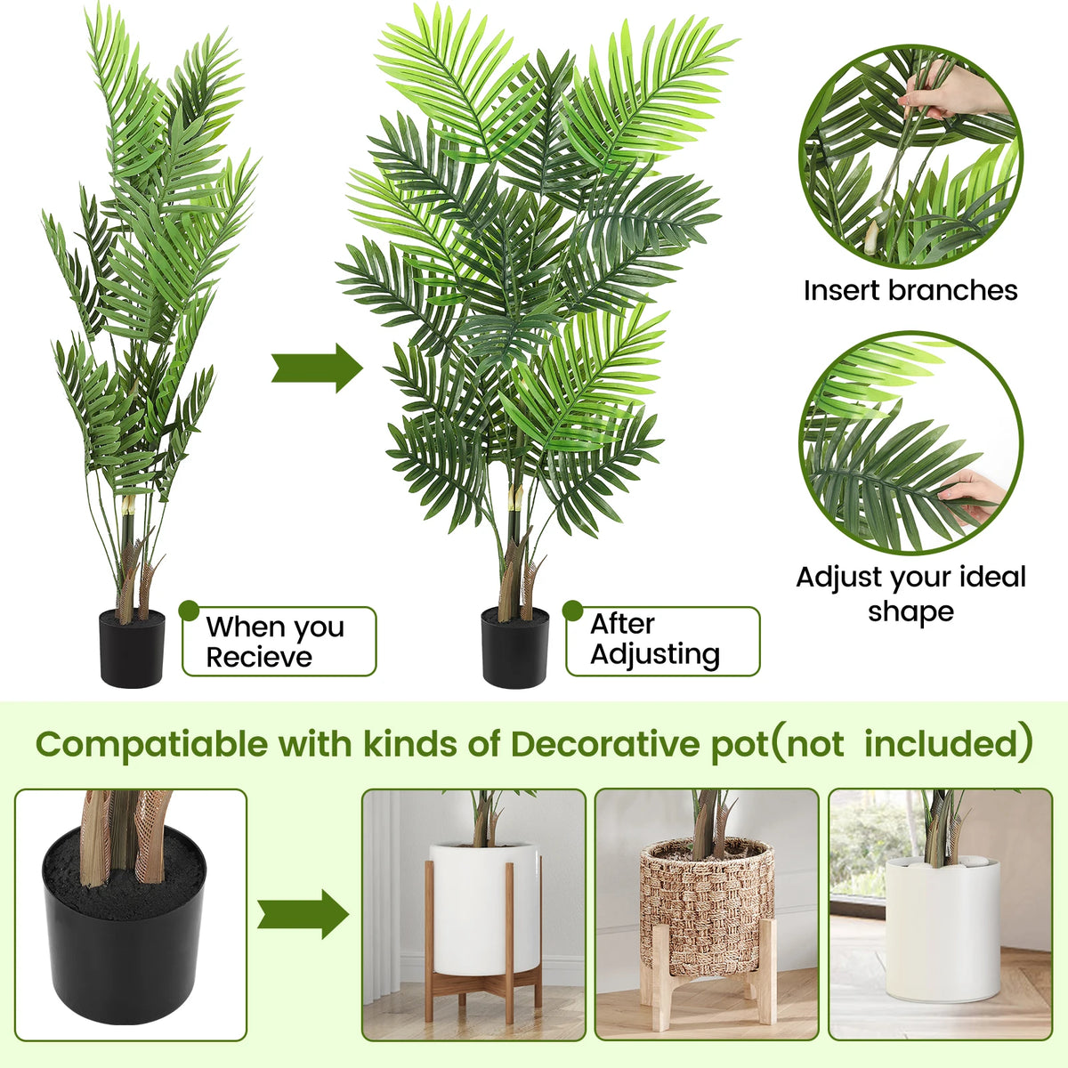 Palmera artificial de 120 cm, detalle