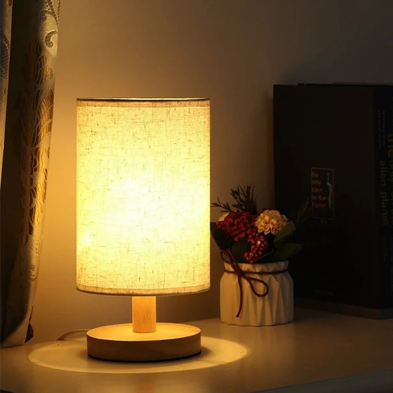 Linen & Wood Bedside Lamp
