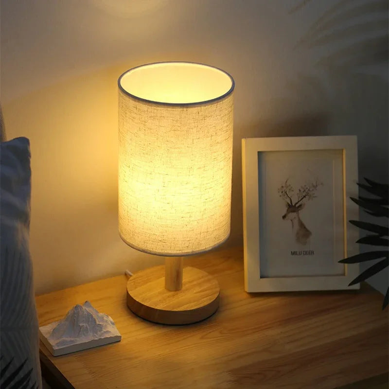 Linen & Wood Bedside Lamp