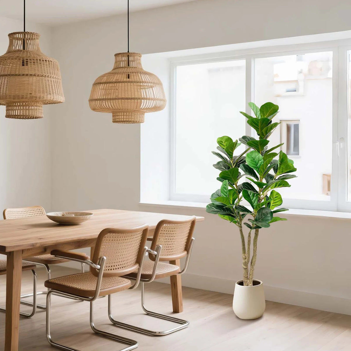 Ficus lyrata artificial en un salón