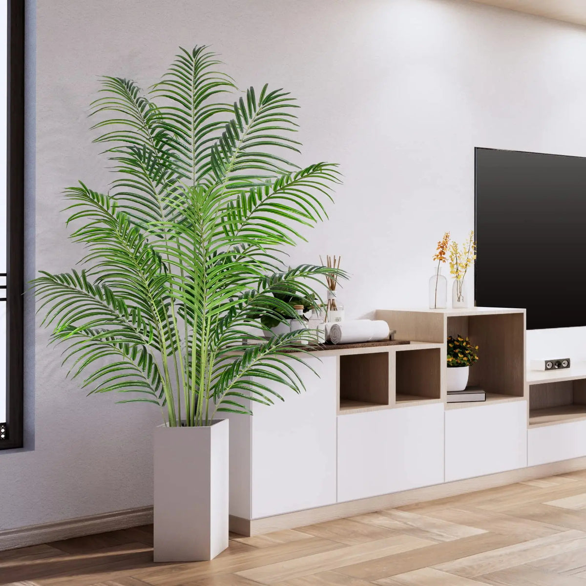Palmera areca artificial en un salón