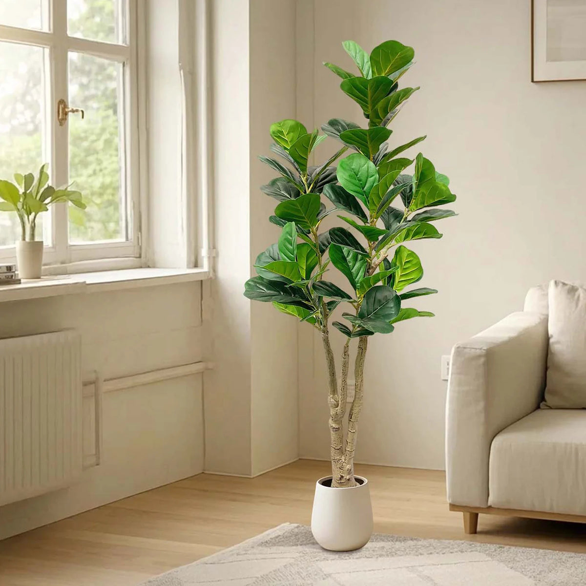 Ficus lyrata artificial en maceta blanca