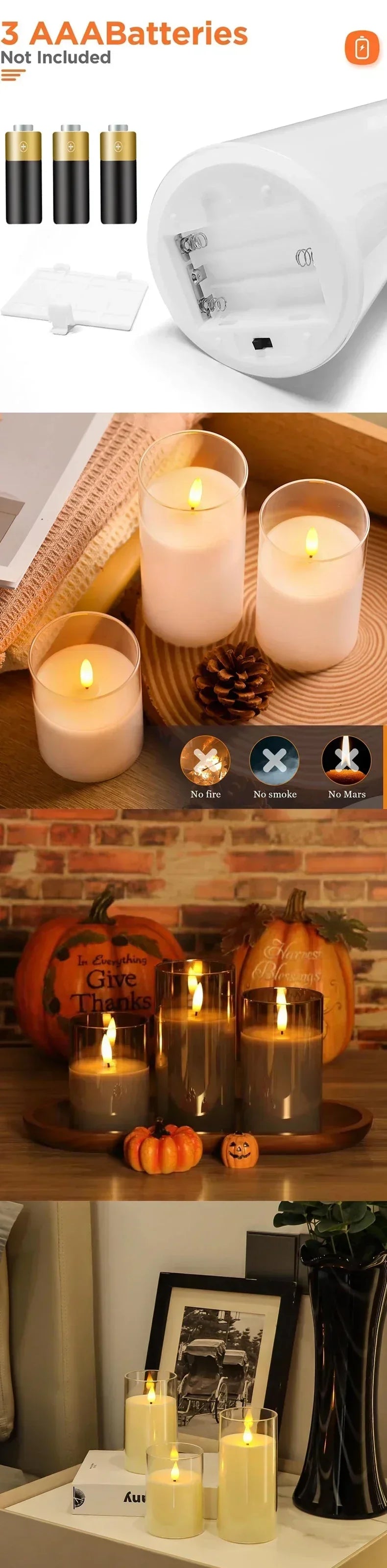 Flameless LED Candles (Set of 3)