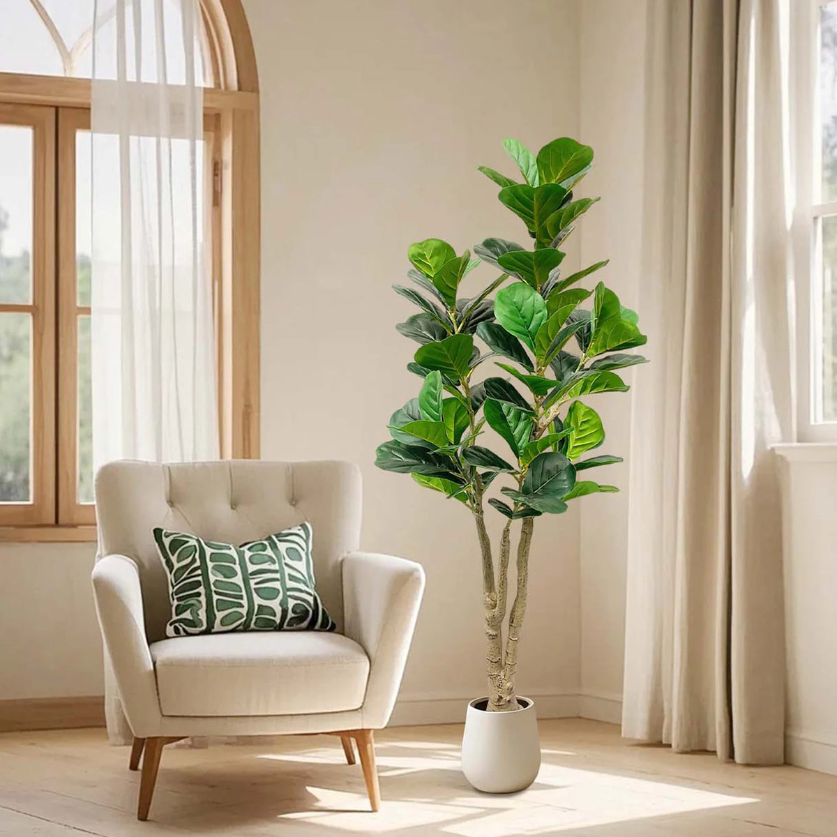 Ficus lyrata artificial, detalle de las hojas