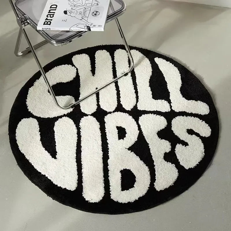 Alfombra redonda blanco y negro Chill Vibes